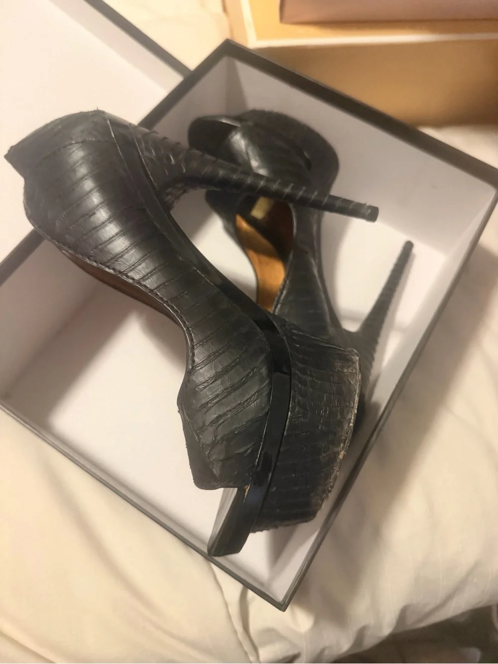 L.A.M.B. Black Textured Peep-Toe Platform Pumps